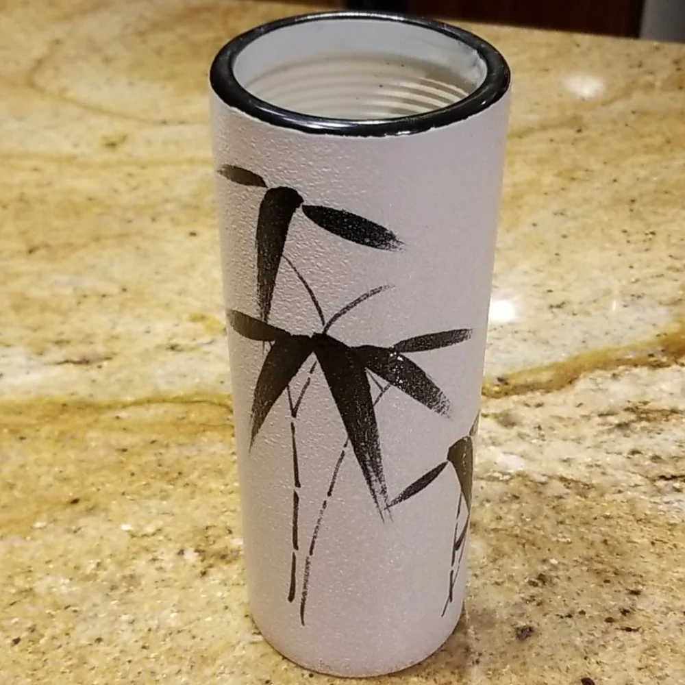 VTG Asian Modern Vase Painted Bamboo on Texture
